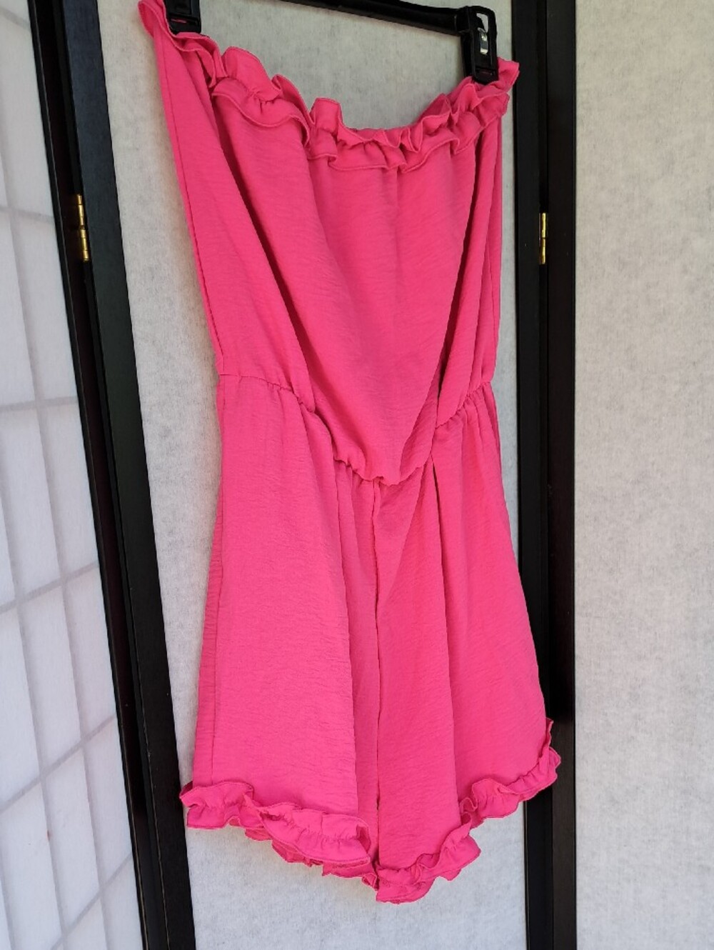 chic Hot Pink Ruffle Strapless Romper - Picture 4 of 8